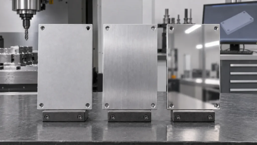 Three metal finish samples