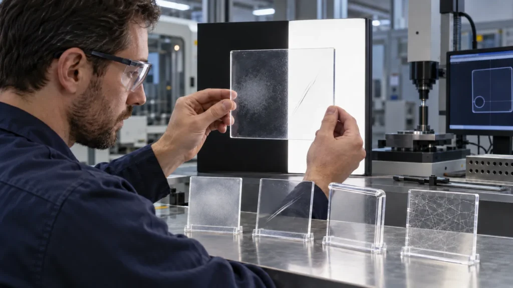Plastic polishing defect review