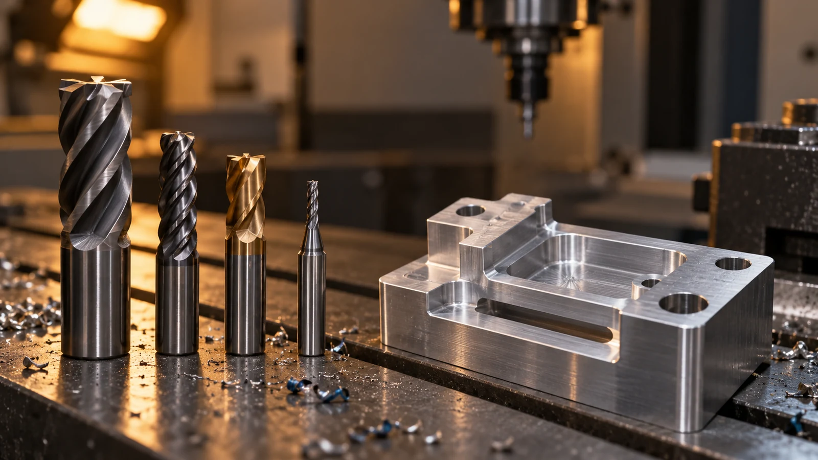 Milling cutter beside machined component