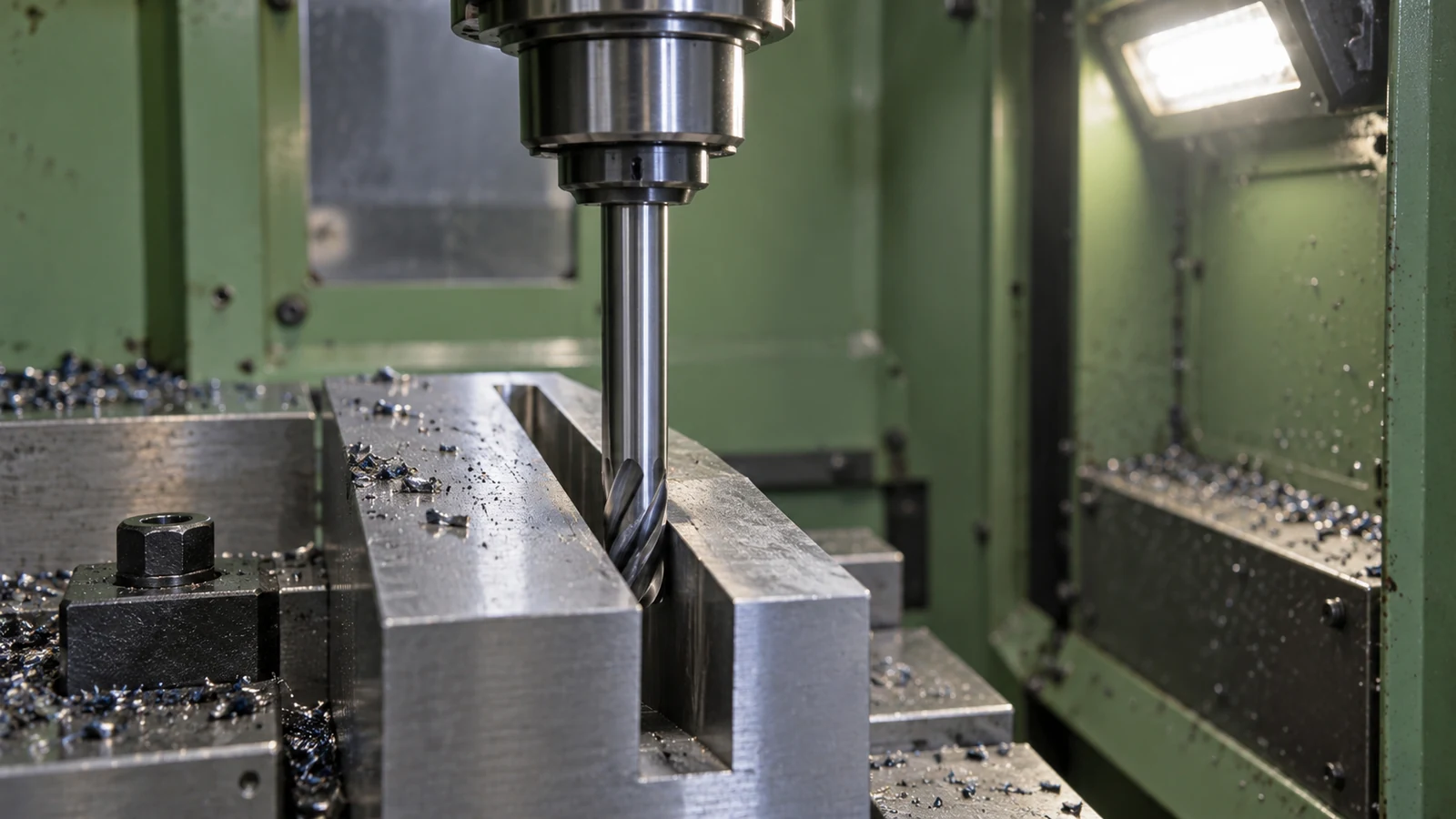 Cutter reaches narrow machined slot