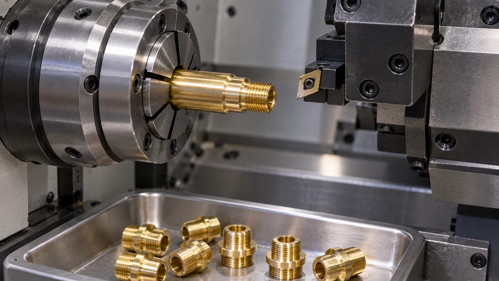 Brass bar turned into threaded components