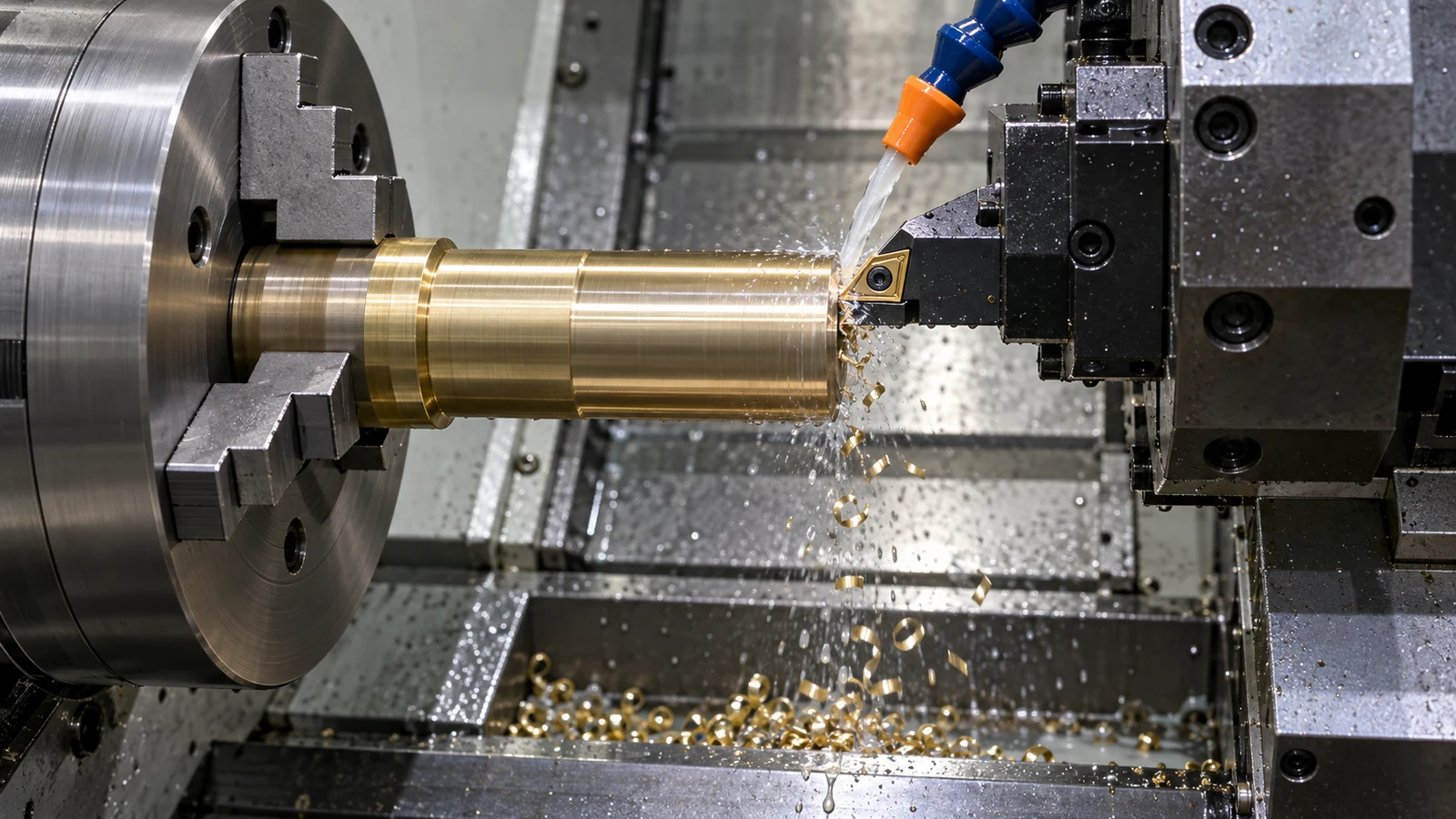 Brass turning tool coolant and chip clearance
