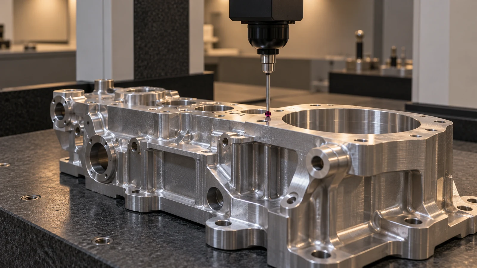 CMM probe measuring large machined component