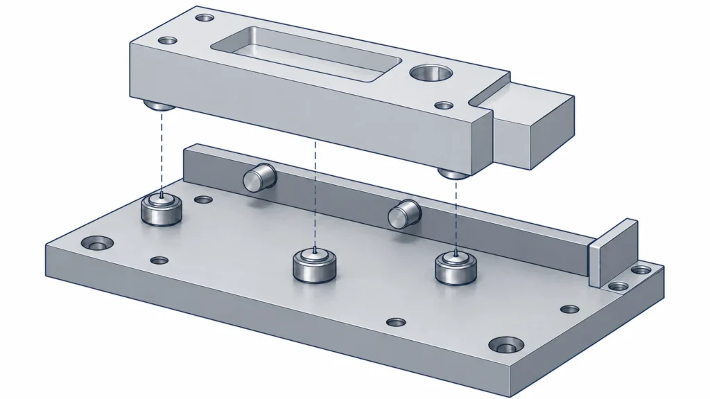 Datum contacts locate a machined part
