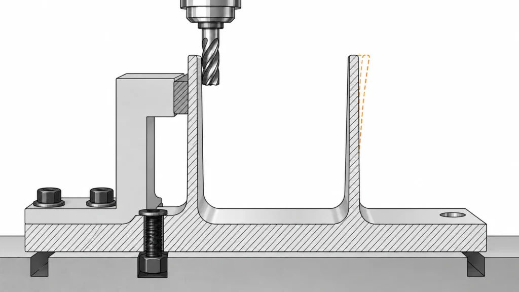 Thin wall supported during milling