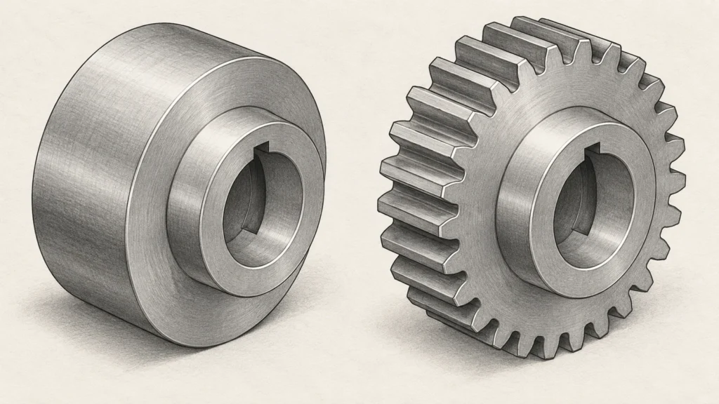 Gear blank and tooth cutting route