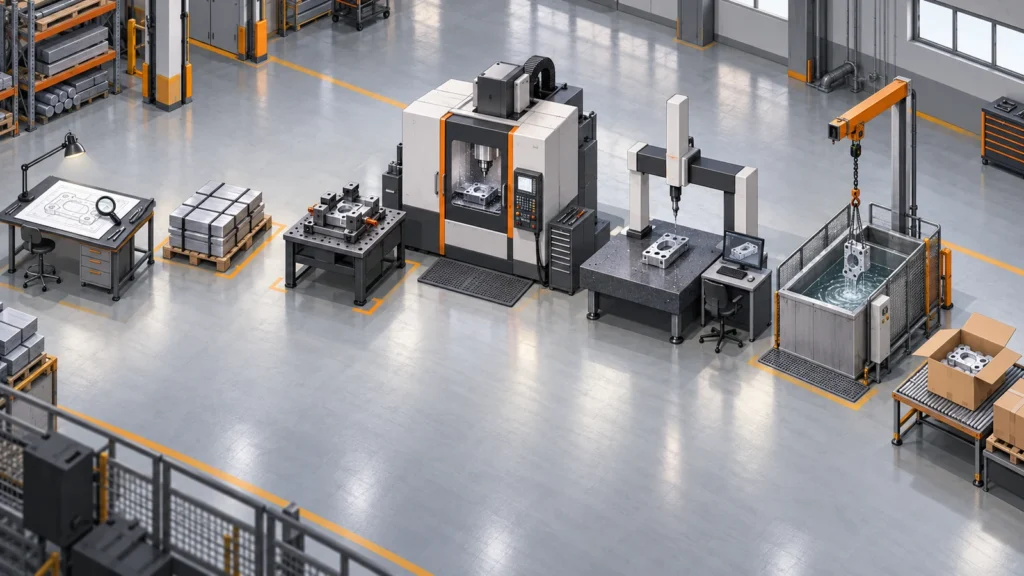 CNC production stages and handoffs