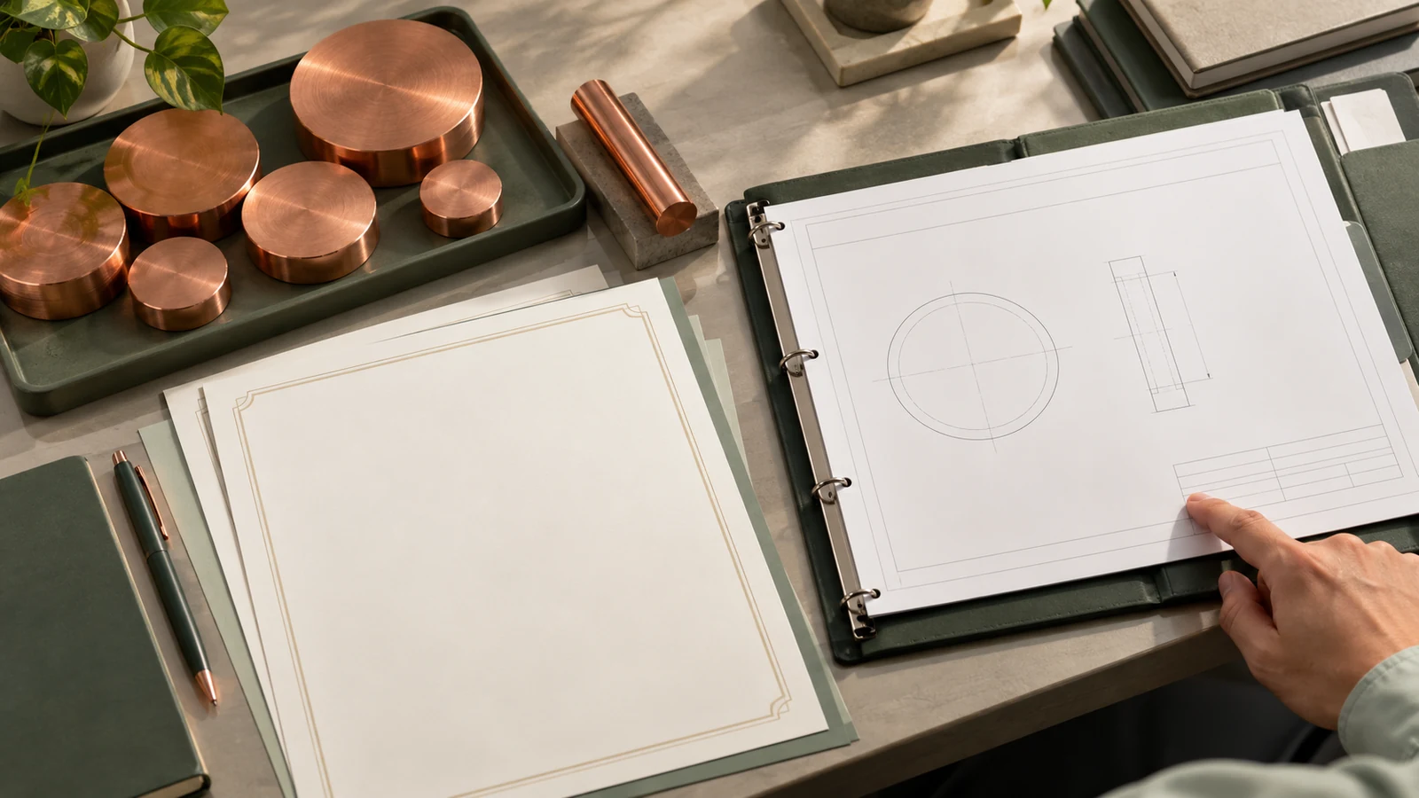Copper grade certificate reviewed beside stock