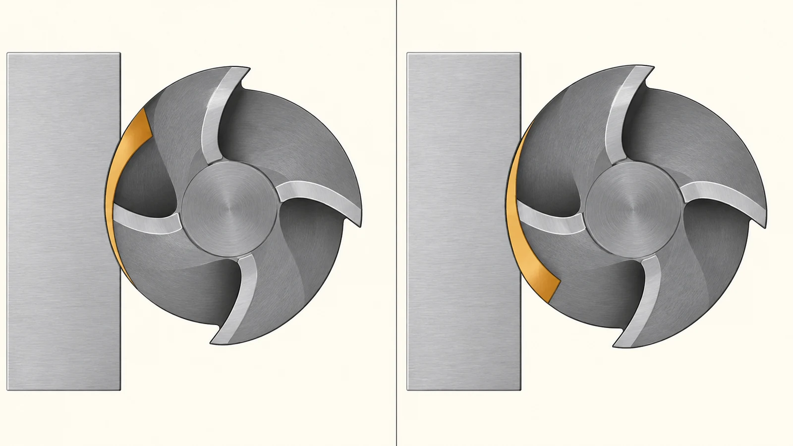 Contrasting schematic milling chip wedges