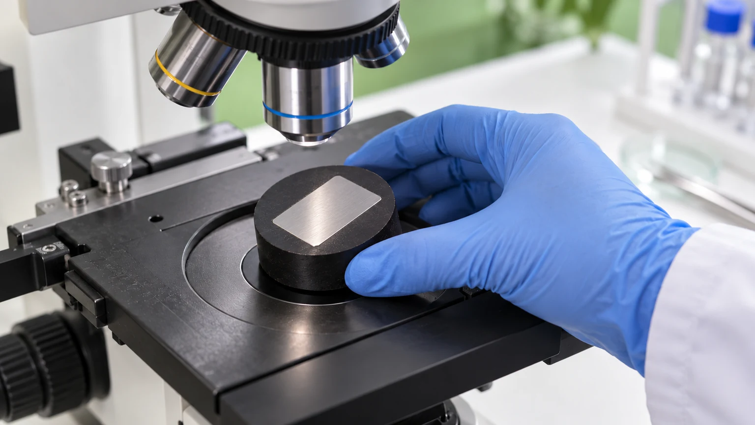 Mounted section under laboratory microscope