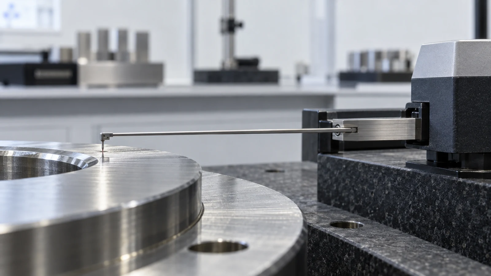 Profilometer stylus on machined surface