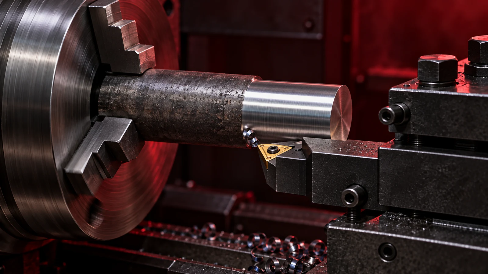 Steel bar turning setup in CNC lathe