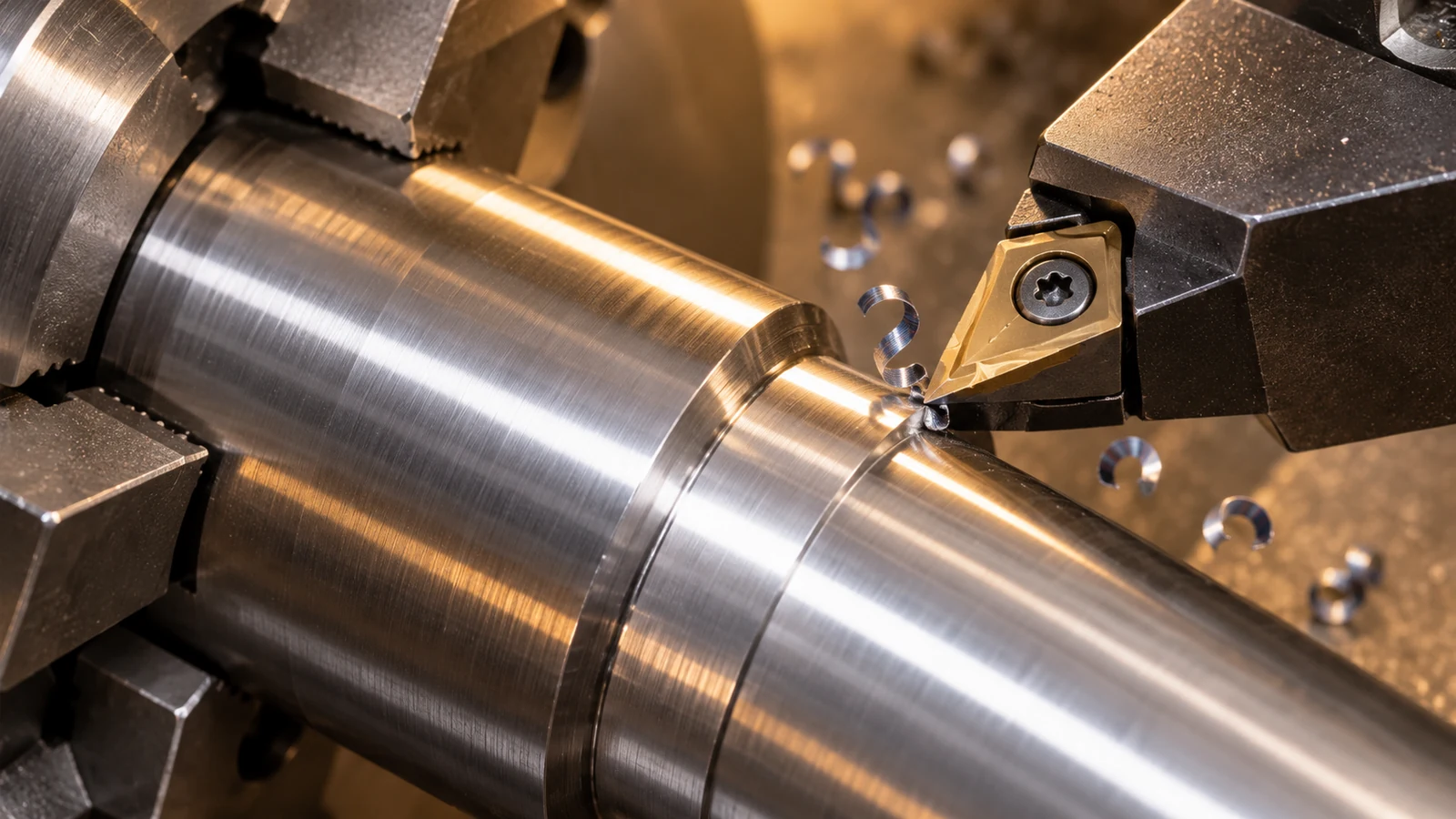 Steel turning chip breakage near insert